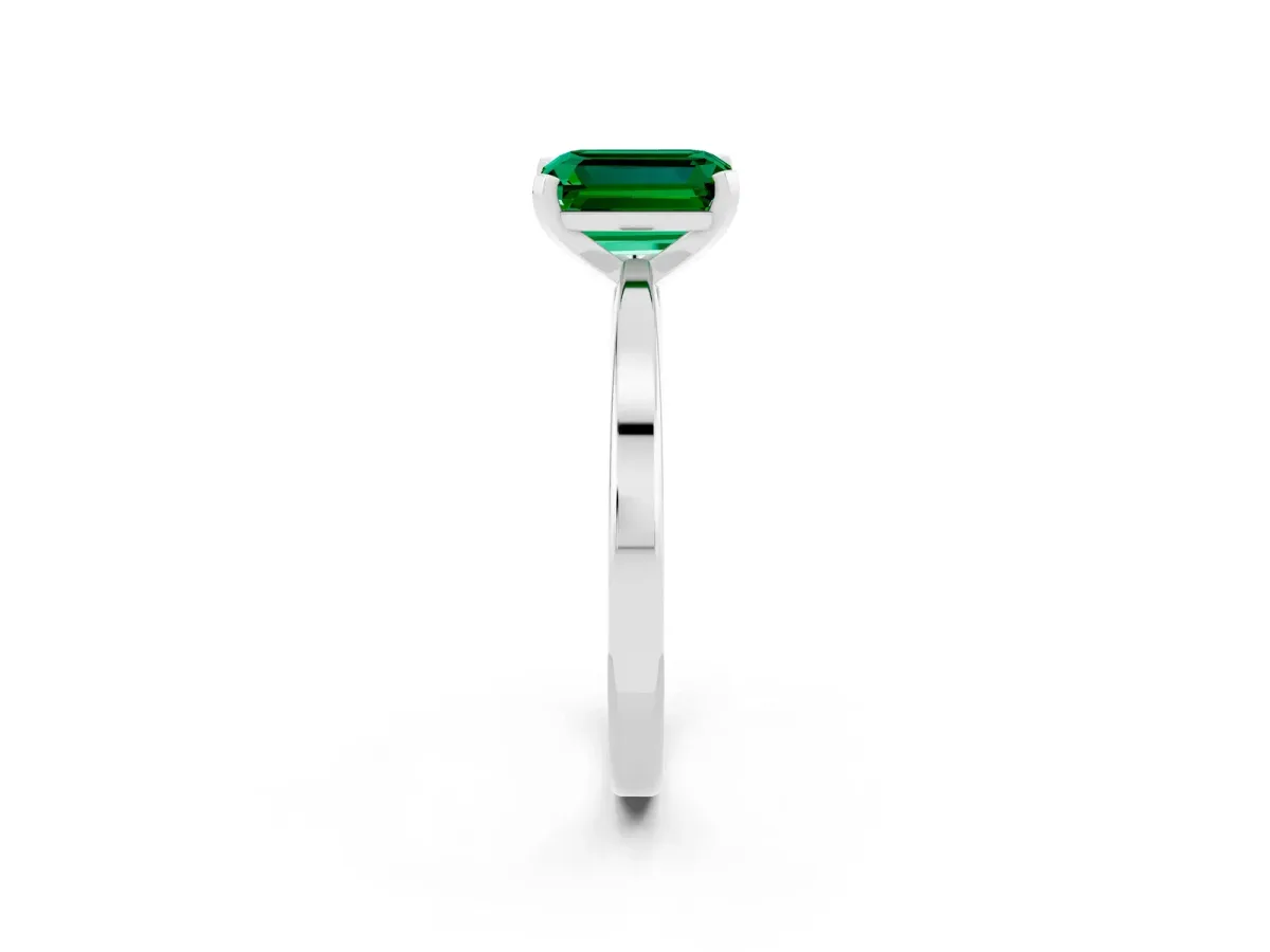 Emerald Cut Emerald Solitaire Engagement Ring with Classic Band and Four-Prong Setting Platinum