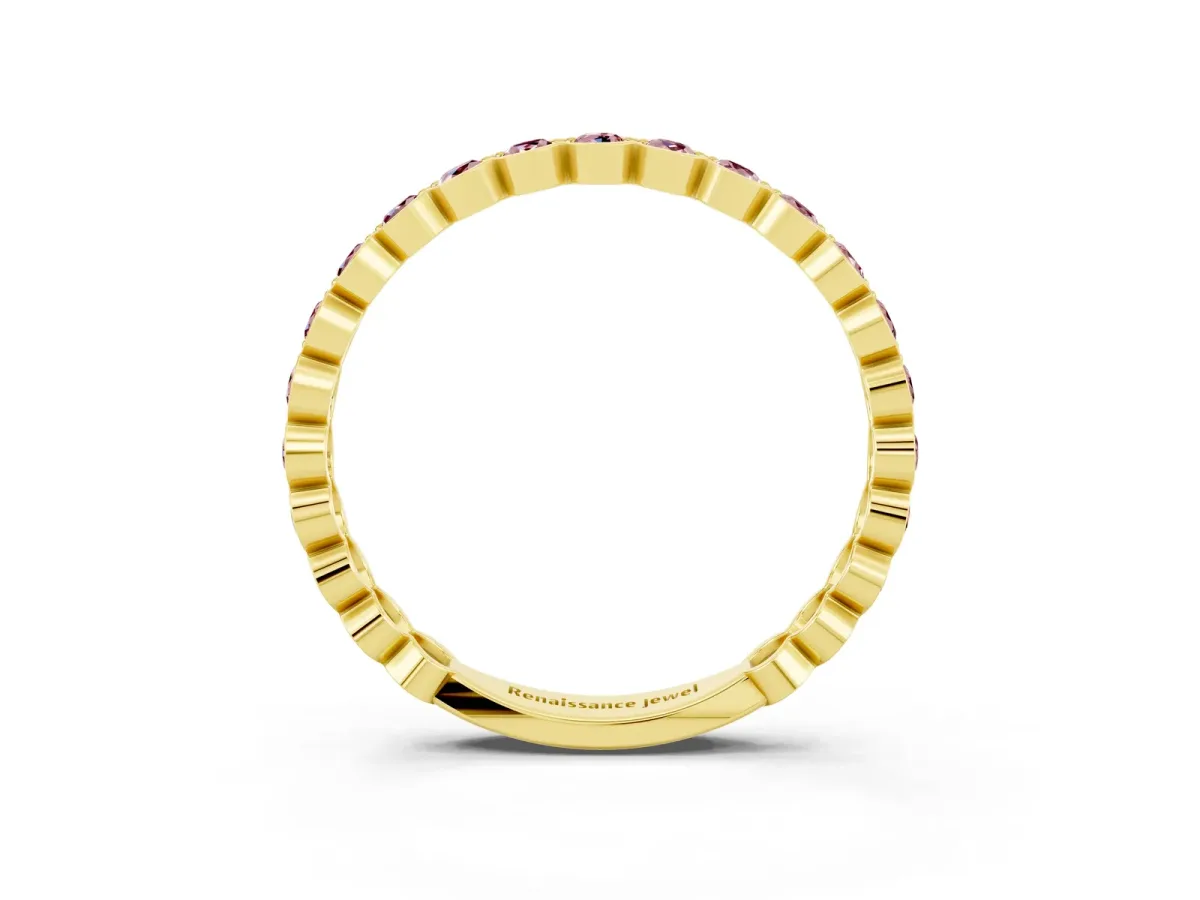 Round Morganite Bezel Set Eternity Band Yellow gold
