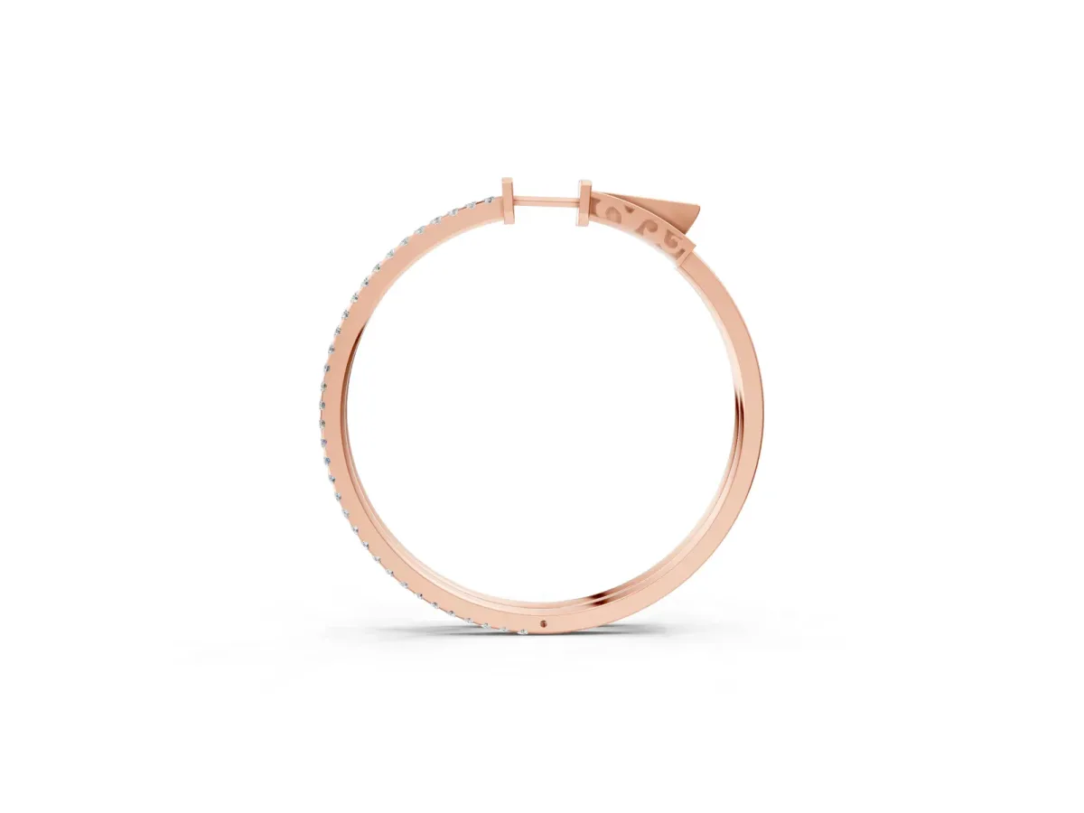 Pavé Round Diamond Hoop Earrings with Hinged Snap Closure Rose gold