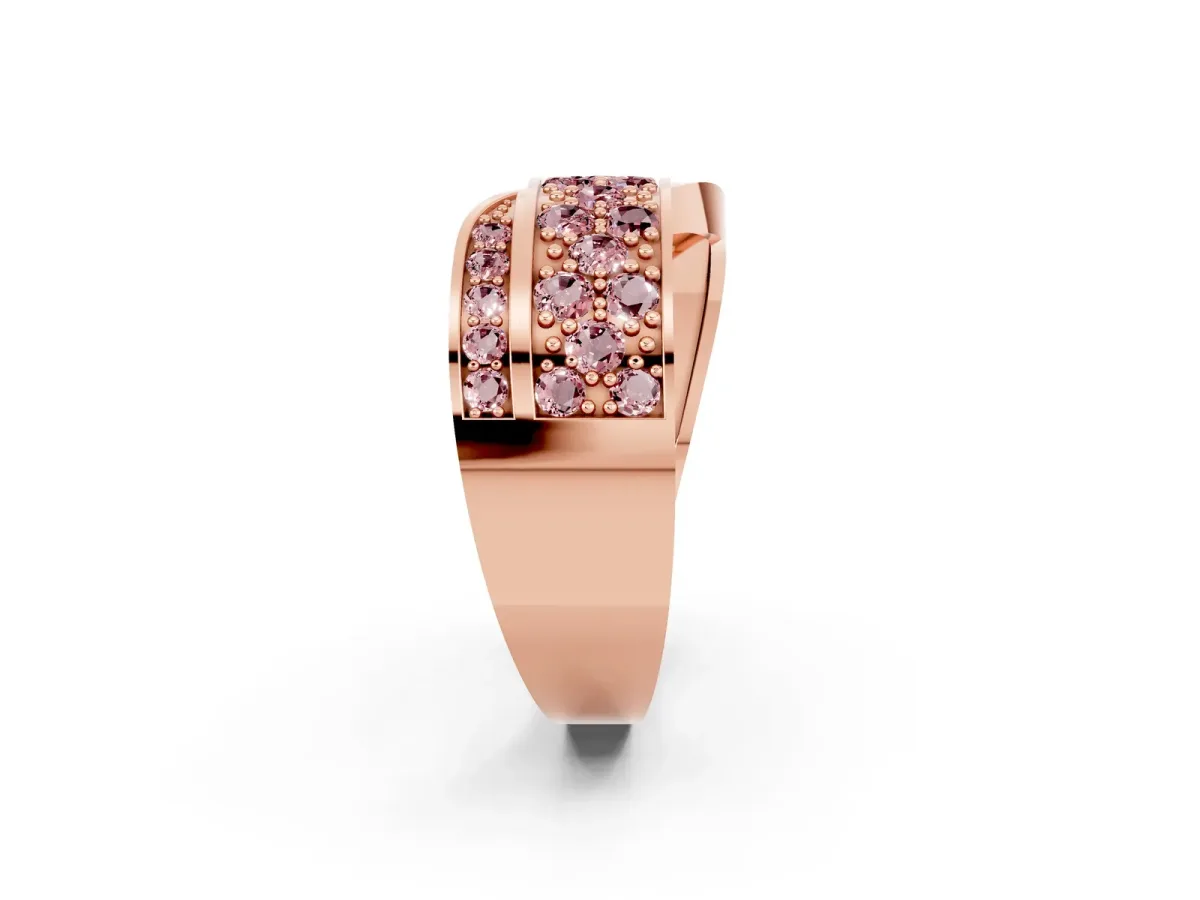 Pavé Round Morganite Crossover Band with Bead Prong Setting Rose gold