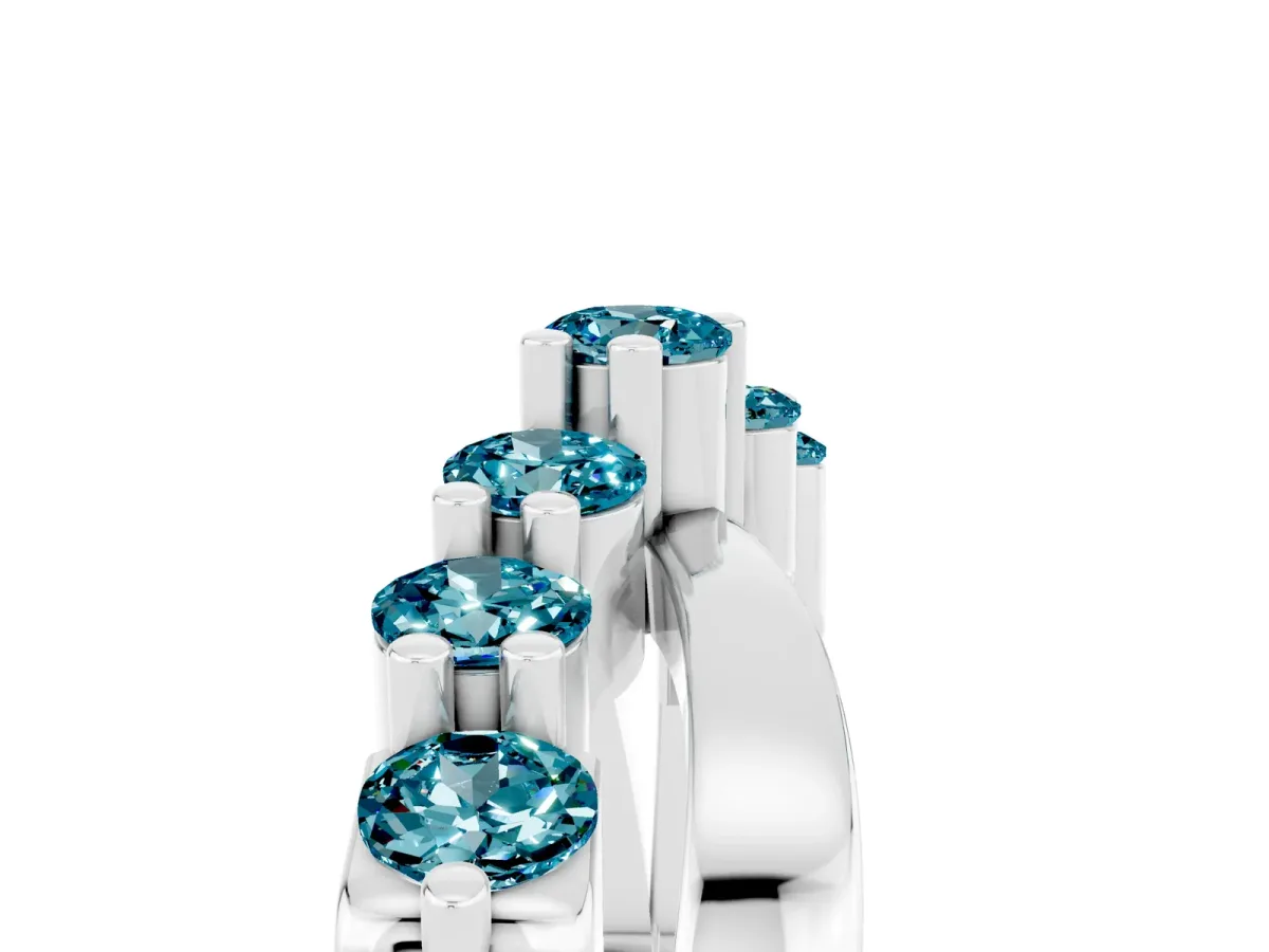 Round Blue Topaz Prong-Set Crossover Band Silver