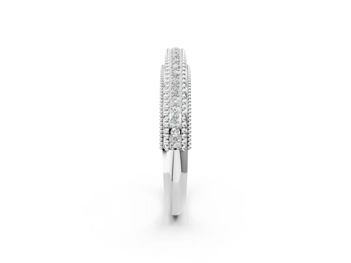 Round Diamond Pavé Milgrain White Gold Eternity Band Platinum