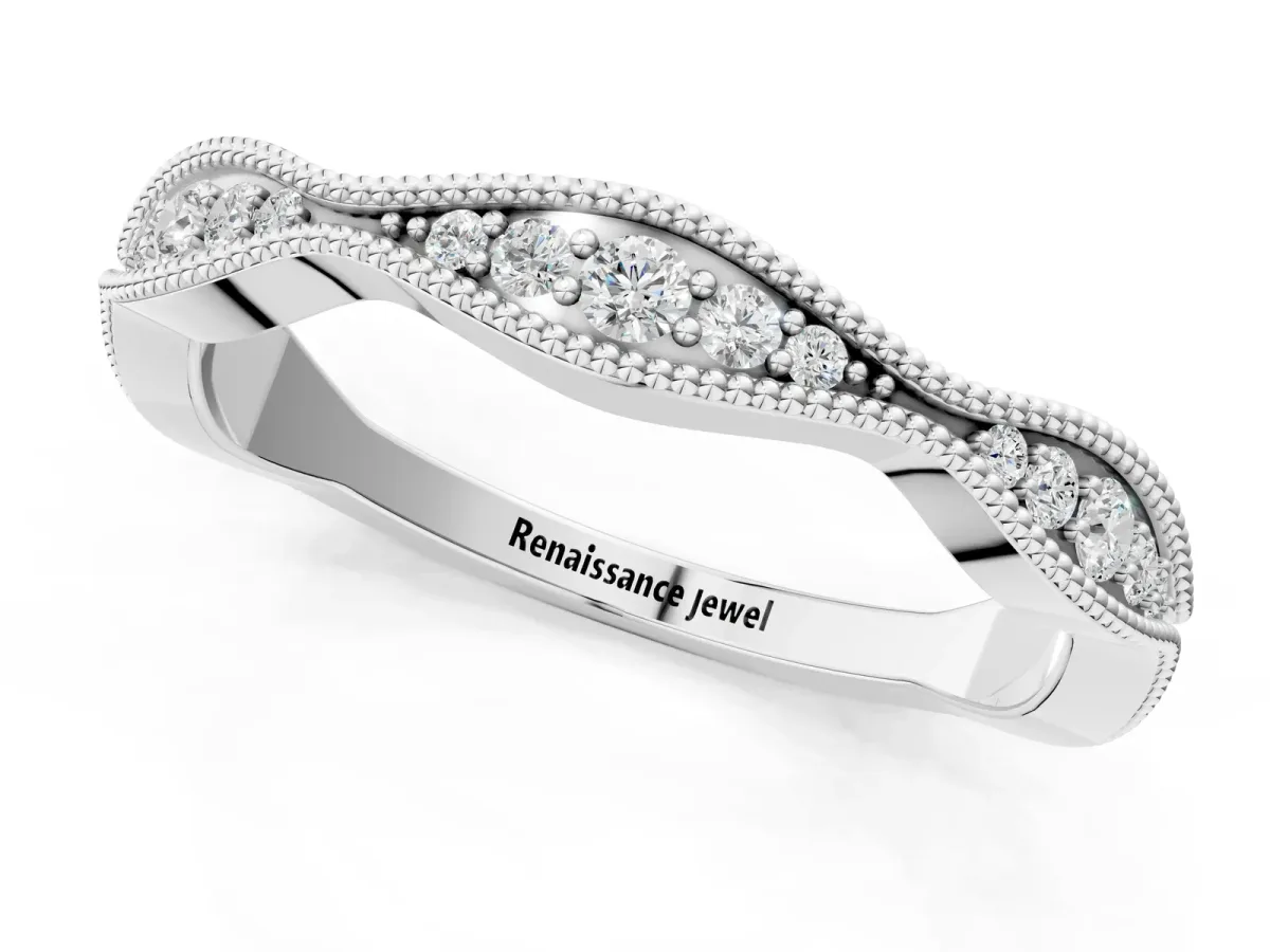 Milgrain Diamond Marquise Curved Band with Pavé Setting Platinum