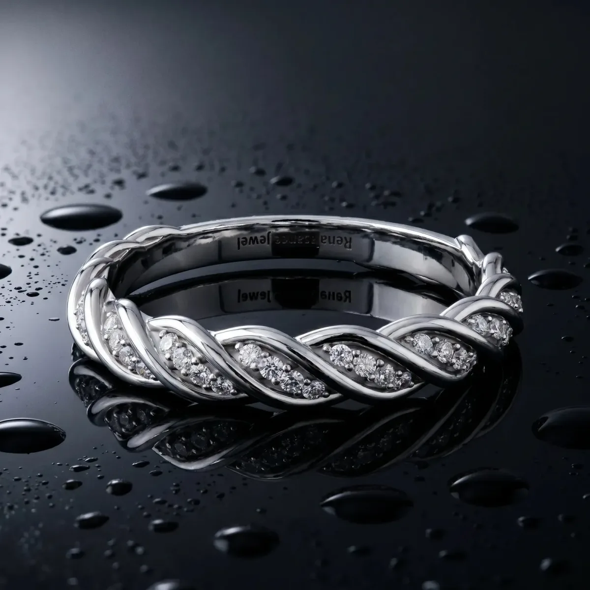 Twisted Pavé Round Diamond Eternity Band with Shared Prong Setting White gold