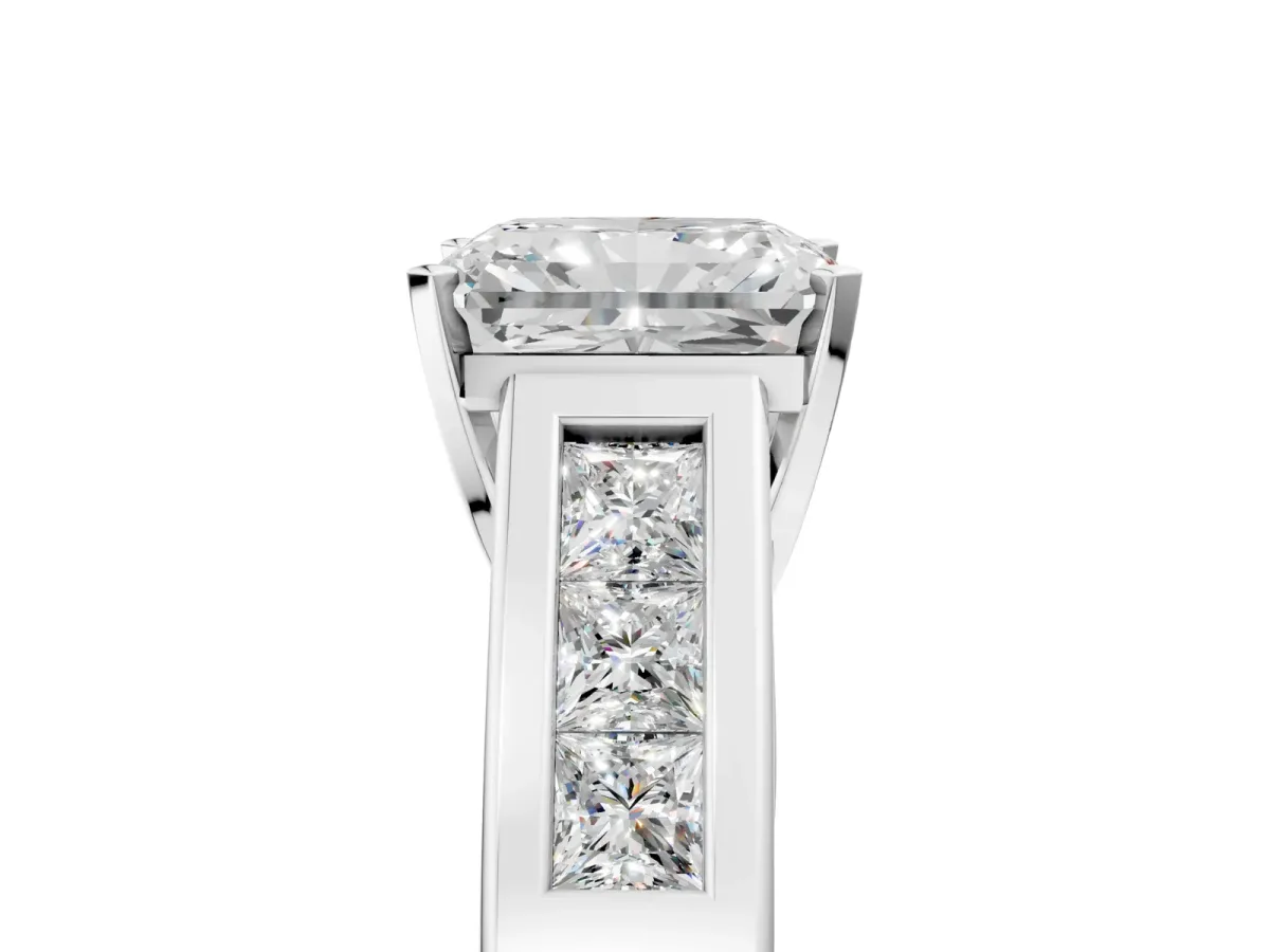 Radiant Cut Cut Channel Set Solitaire Ring with Four-Prong Setting Silver