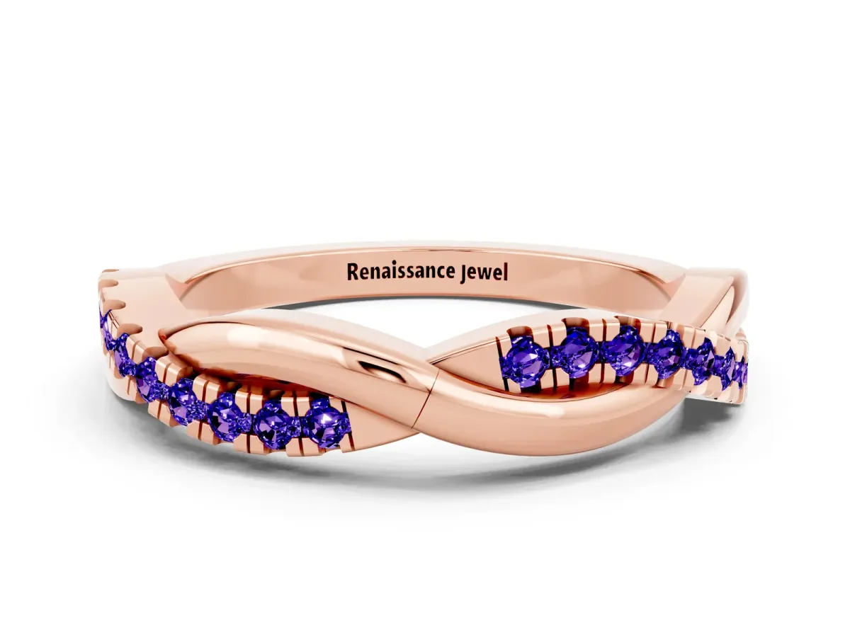 Round Tanzanite Twisted Infinity Band with Prong Setting Rose gold