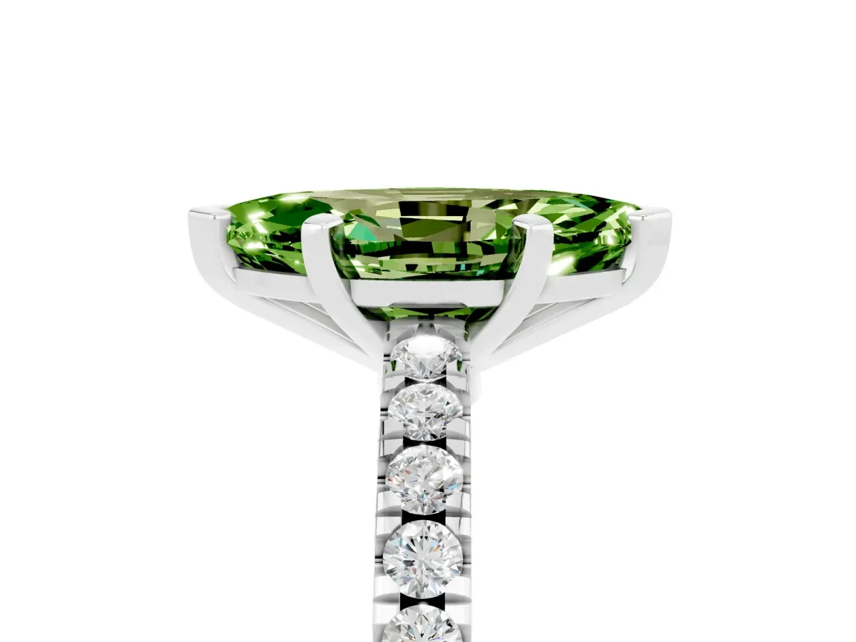 Marquise Cut Solitaire Peridot with Pavé Band and Four-Prong Setting Silver