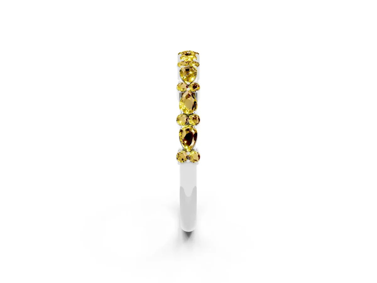 Pear and Round Yellow Sapphire Wedding Band Silver