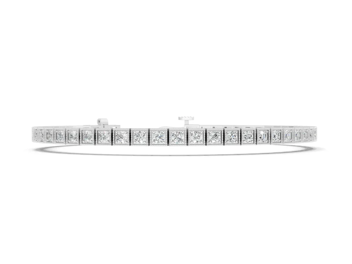 Square Milgrain Diamond Tennis Bracelet White gold