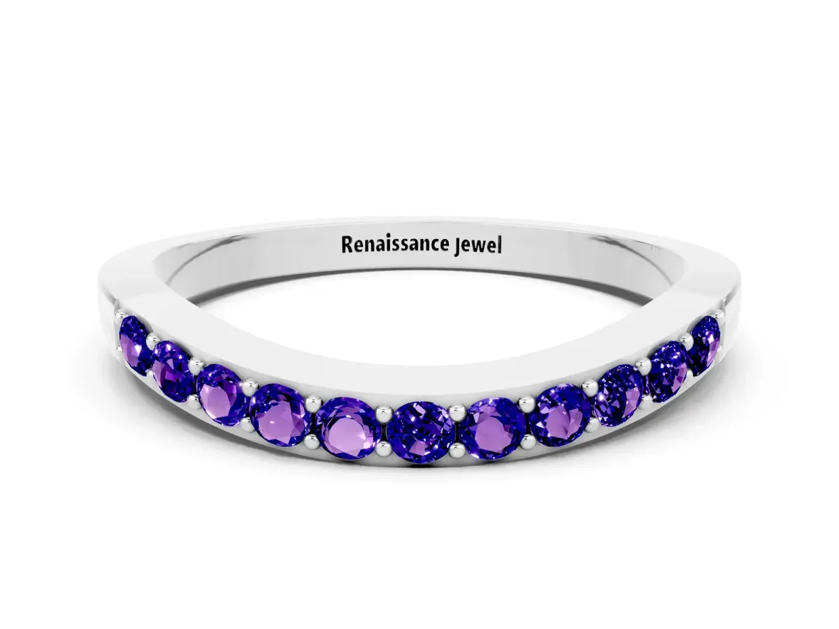Round Tanzanite Curved Wedding Band with Channel Setting White gold