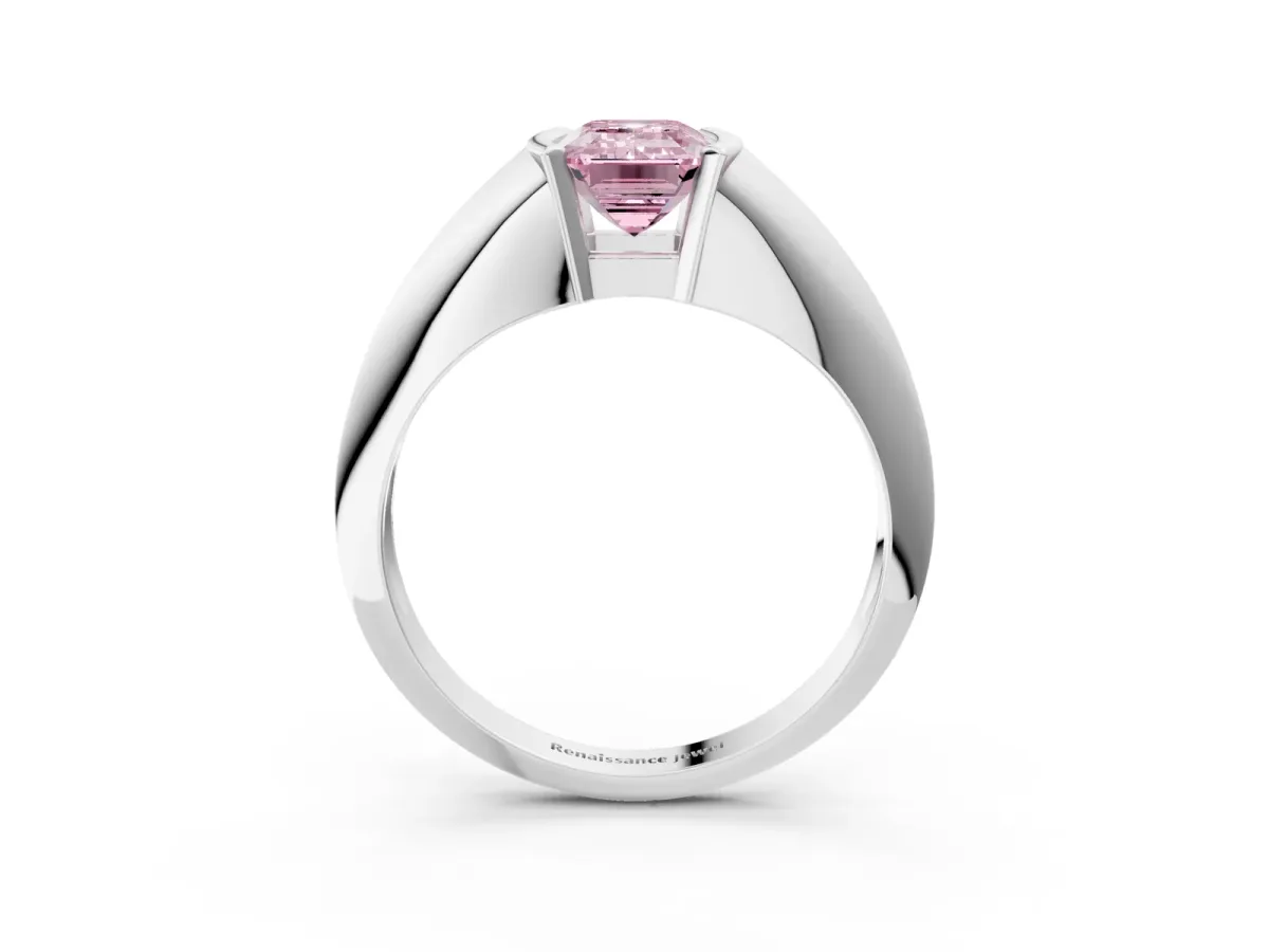 Fancy Pink Emerald Cut Solitaire Tension Set Diamond Ring Platinum