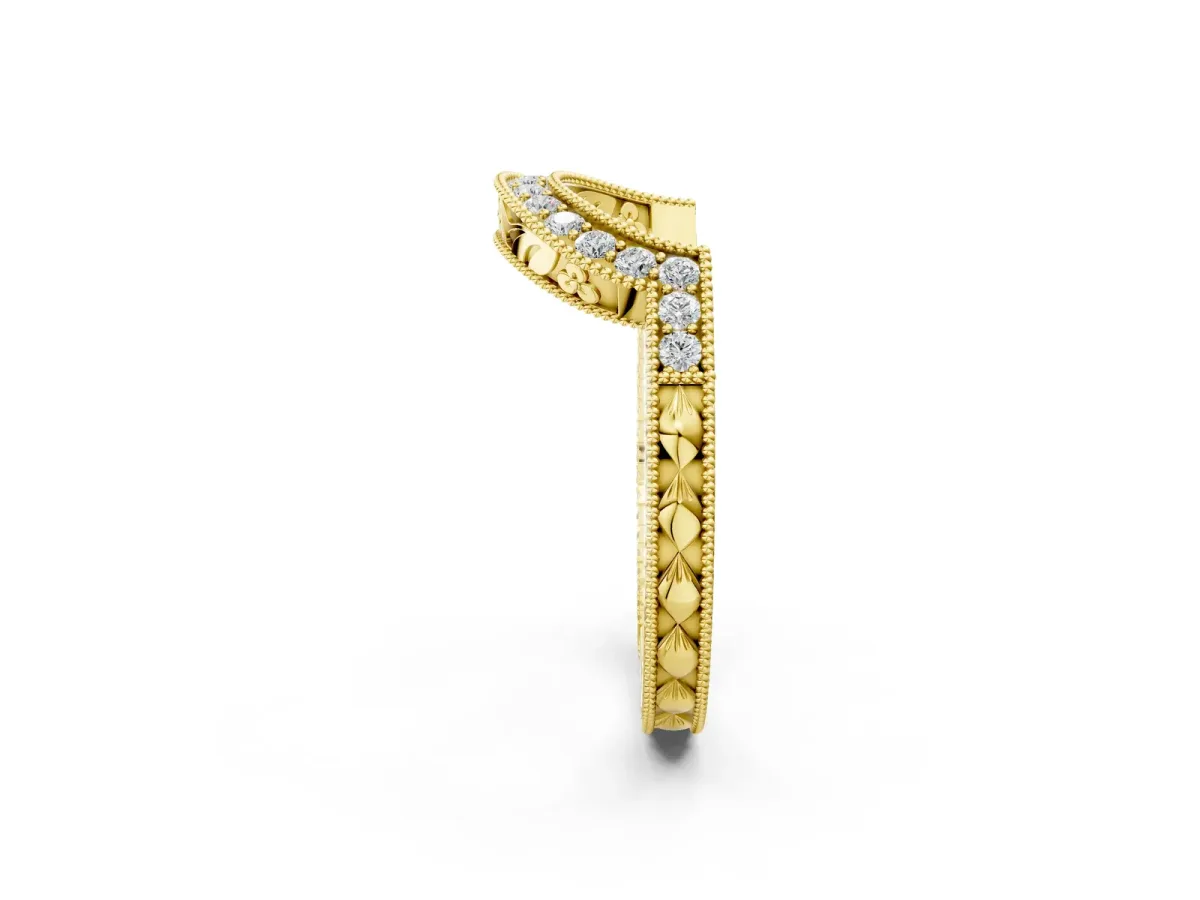 Channel Set Round Diamond Chevron Band Yellow gold
