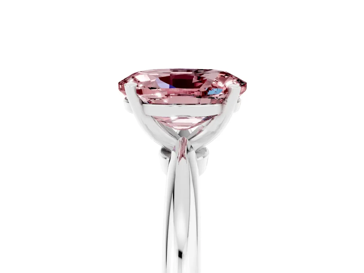 Oval Cut Morganite Solitaire Ring with Six-Prong Setting and Classic Band Platinum
