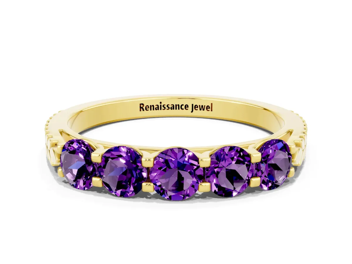 Five-Stone Round Amethyst Prong-Set Band Yellow gold