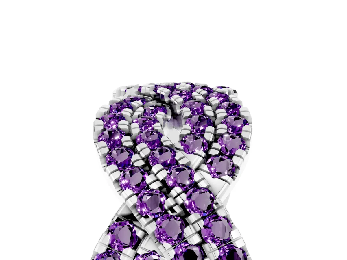 Pavé Round Amethyst Infinity Twist Band with Shared Prong Setting Silver