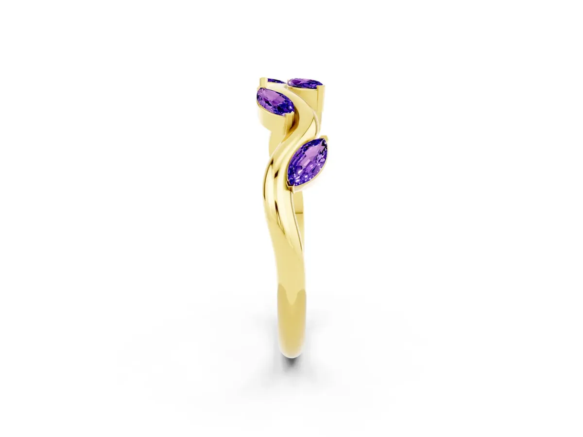 Marquise Tanzanite Twisted Band with Prong Setting Yellow gold