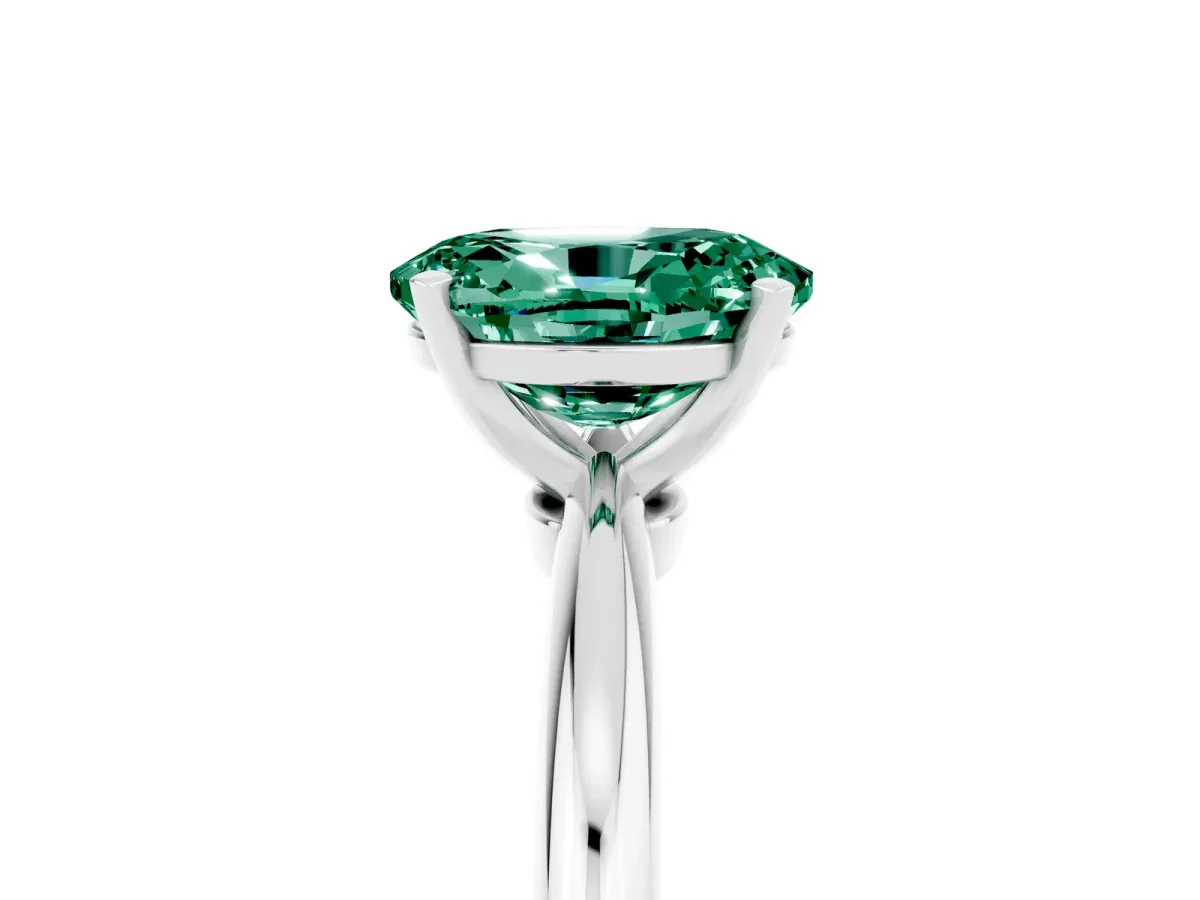 Oval Cut Green Sapphire Solitaire Ring with Six-Prong Setting and Classic Band Silver