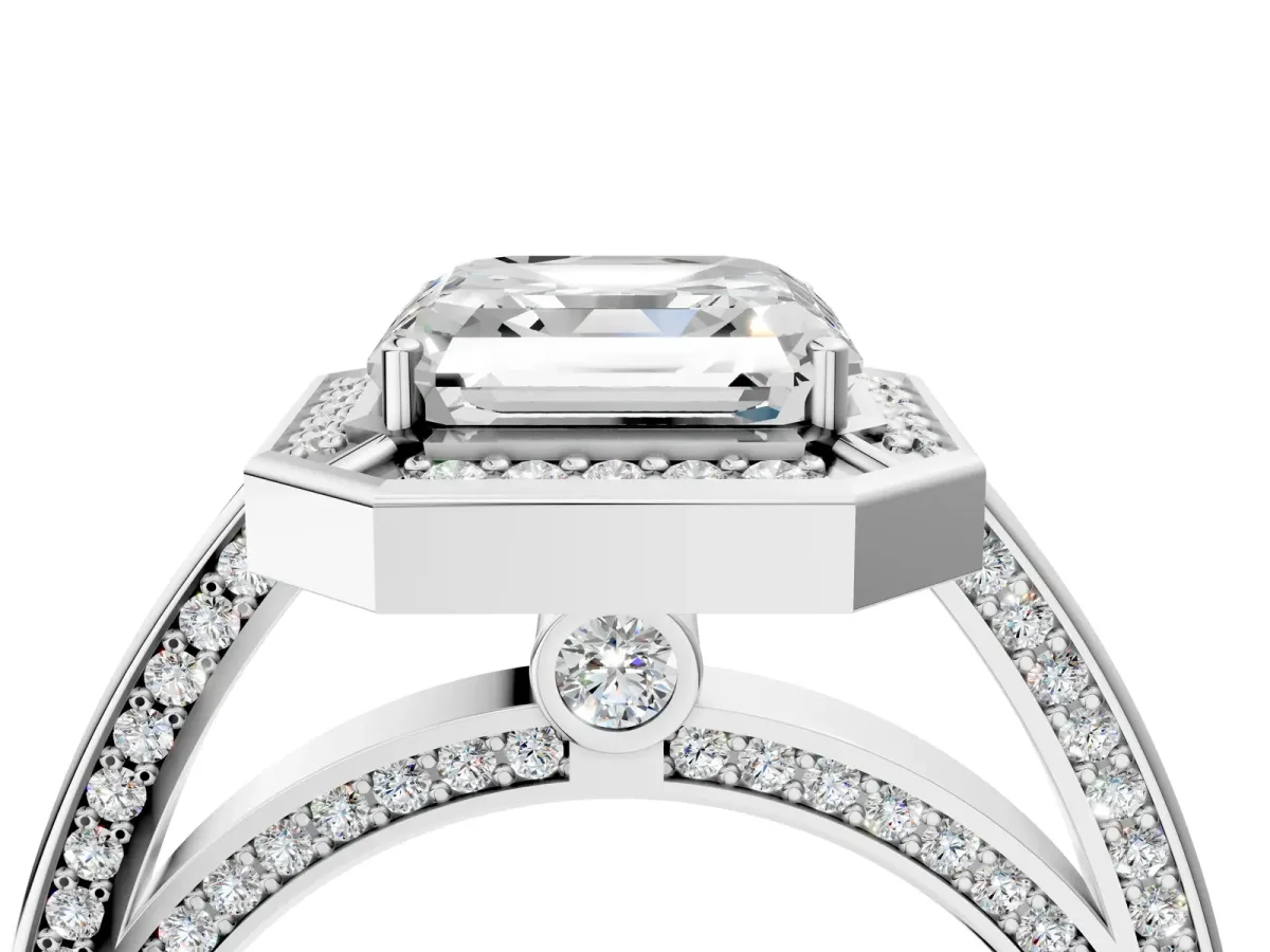 Asscher Cut Cut Halo Pave Split Shank Prong Setting Ring Platinum