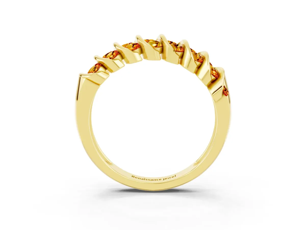 Channel Set Round Citrine Multi-Row Band Yellow gold