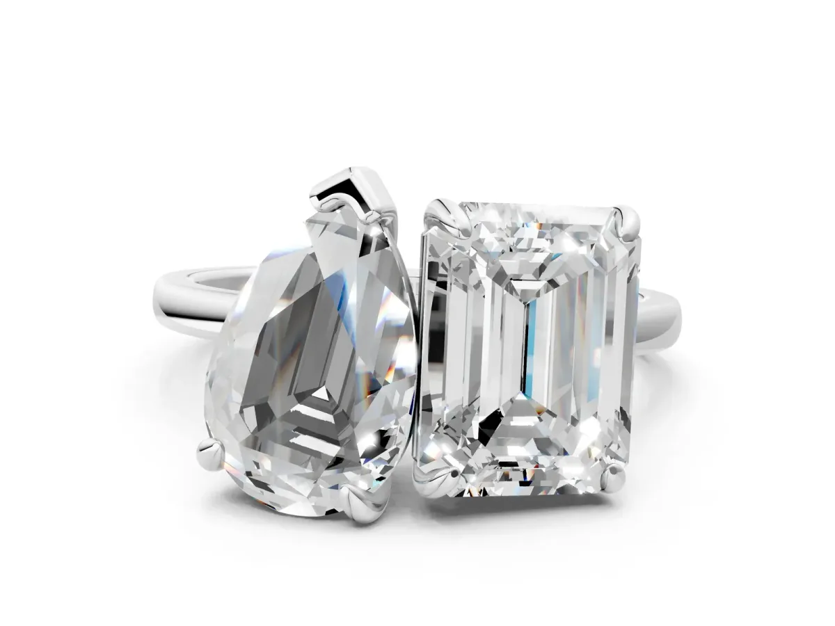 Pear and Radiant Toi Moi Ring with Prong Setting and Plain Band Silver