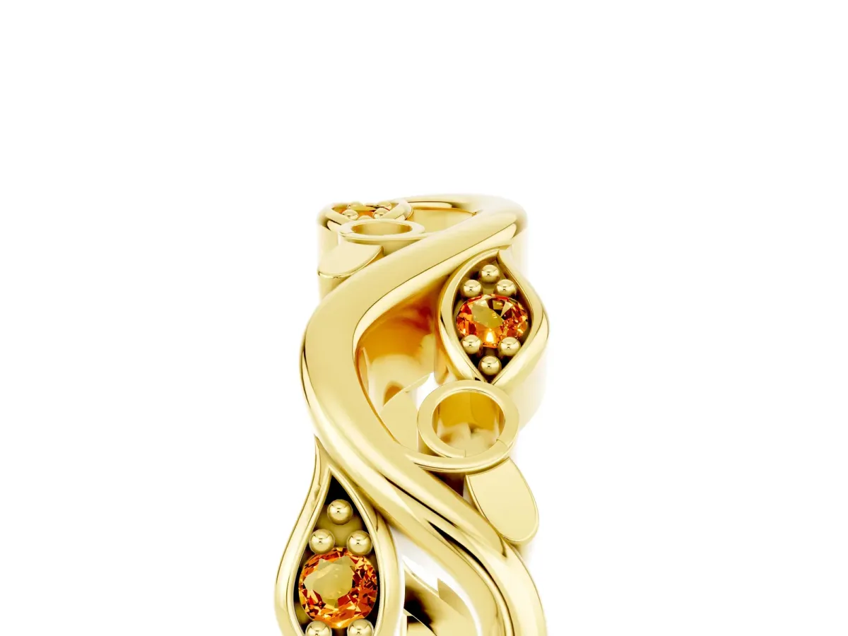 Marquise Citrine Vine Eternity Band with Bezel Setting Yellow gold