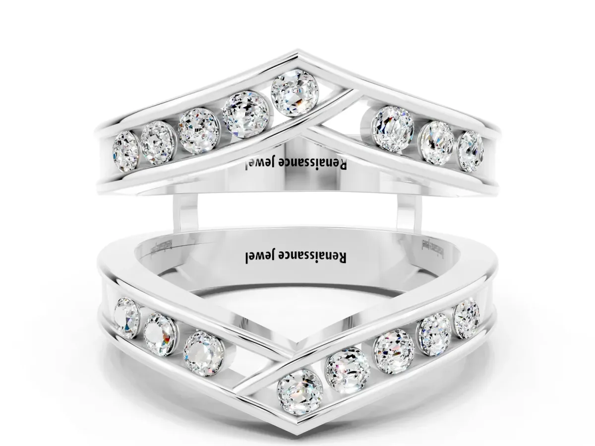 Round Moissanite Channel-Set Chevron Band Platinum