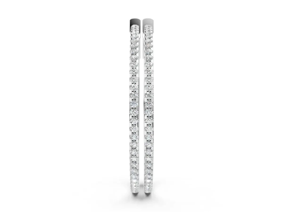 Pavé Round Diamond Hoop Earrings with Hinged Snap Closure White gold