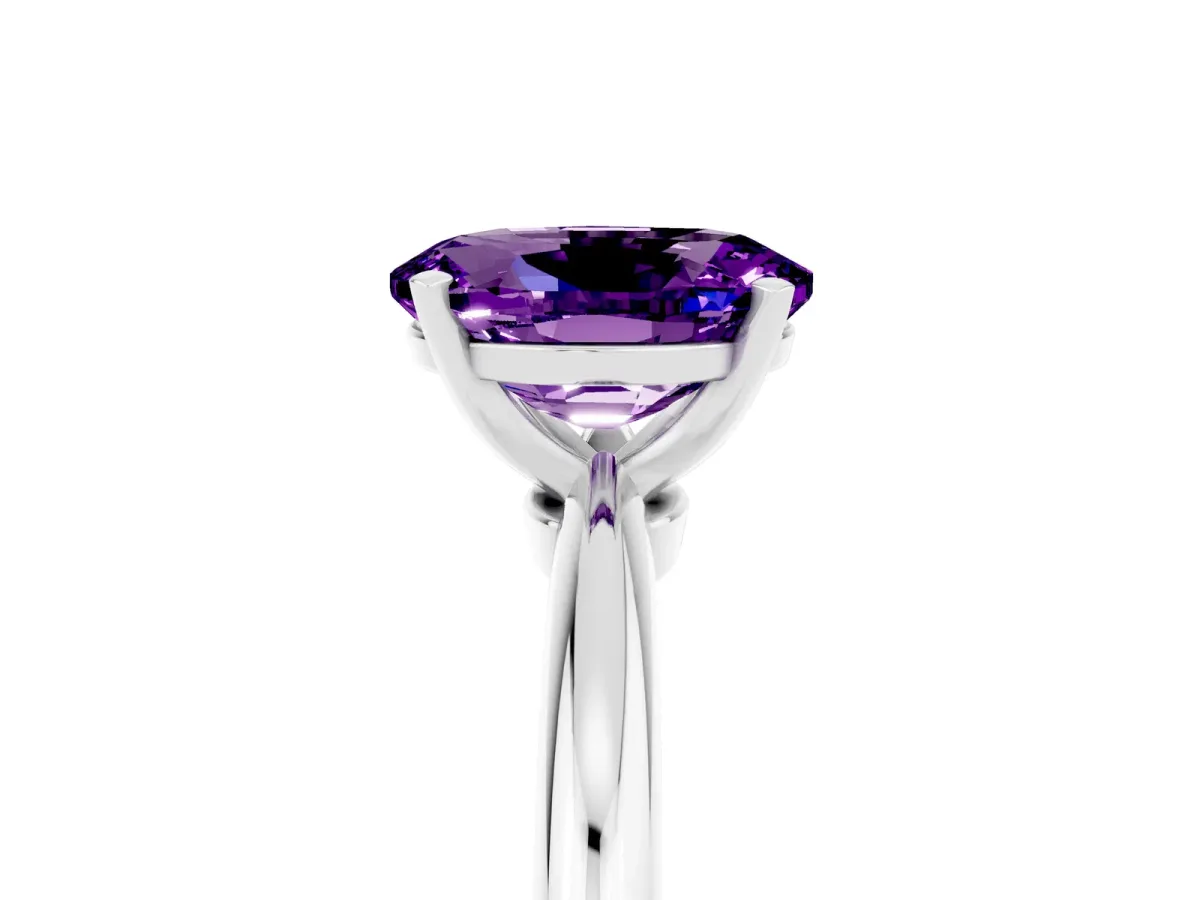 Oval Cut Amethyst Solitaire Ring with Six-Prong Setting and Classic Band Silver