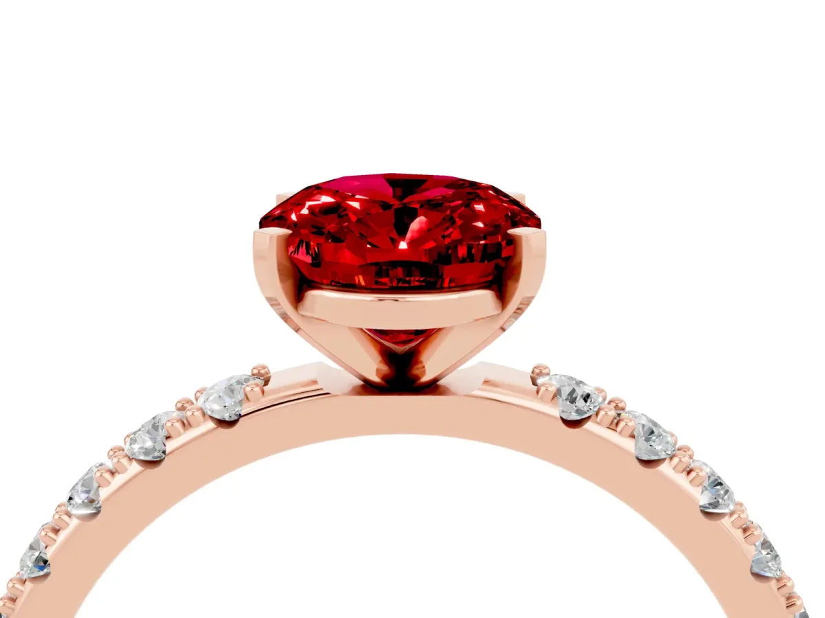 Oval Cut Ruby Solitaire Pavé Band with Four-Prong Setting Rose gold