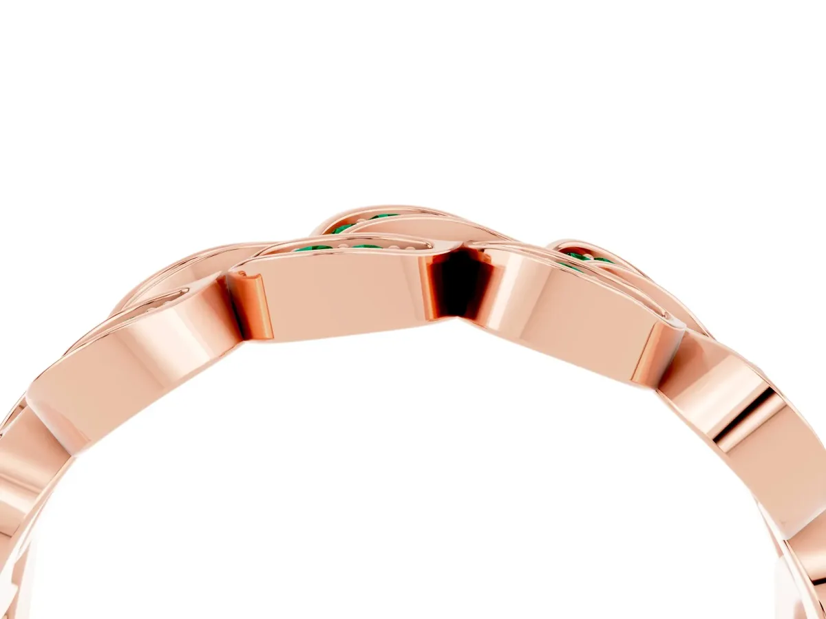 Pavé Round Emerald Interlocking Eternity Band with Bezel Prong Setting Rose gold