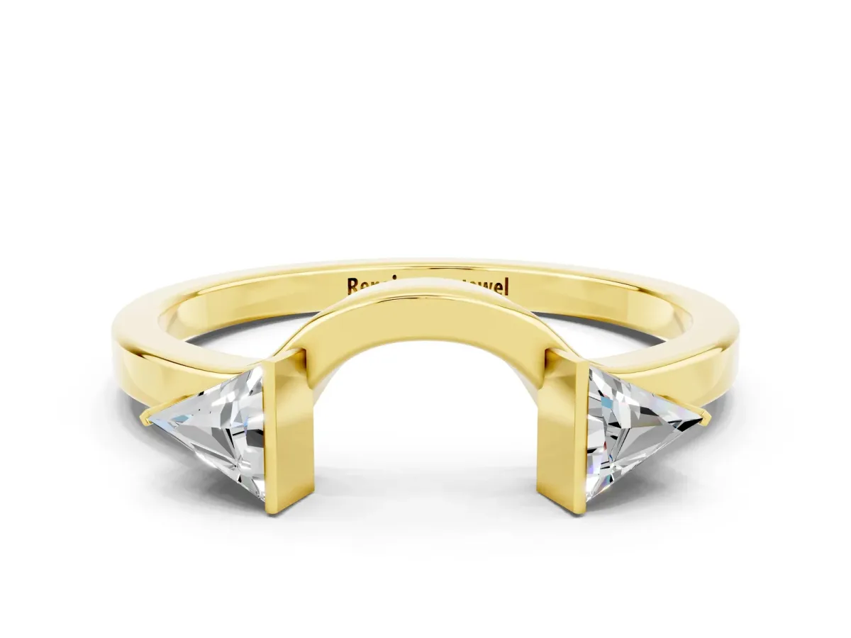 Trillion Moissanite Open Band Ring with Bezel Setting Yellow gold
