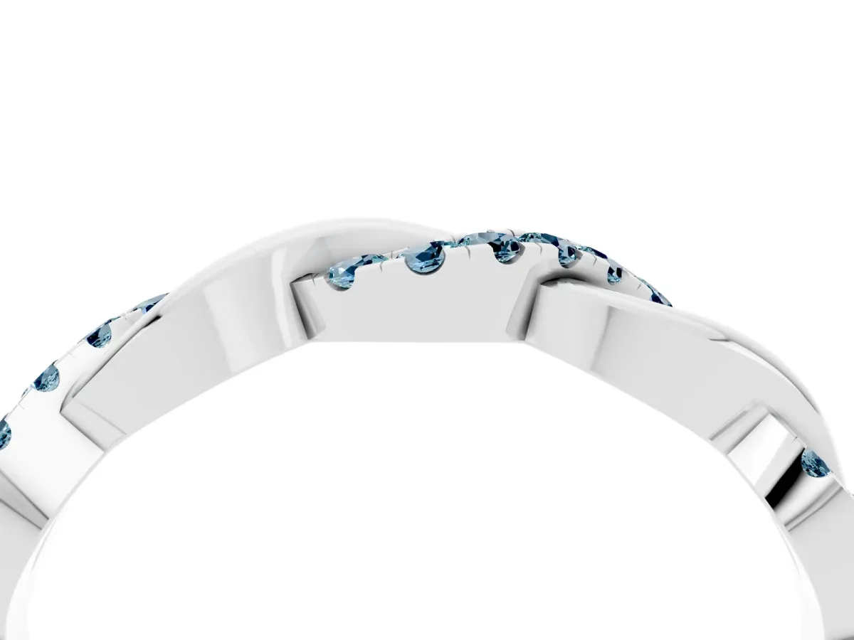 Pavé Round Aquamarine Twist Eternity Band with Shared Prong Setting Silver