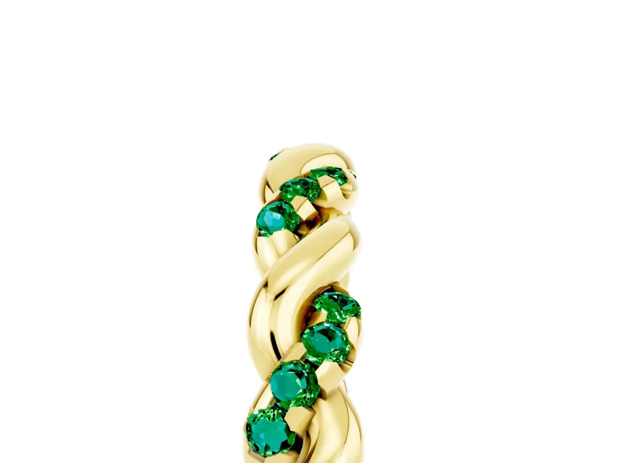 Twisted Pavé Round Emerald Eternity Band Yellow gold