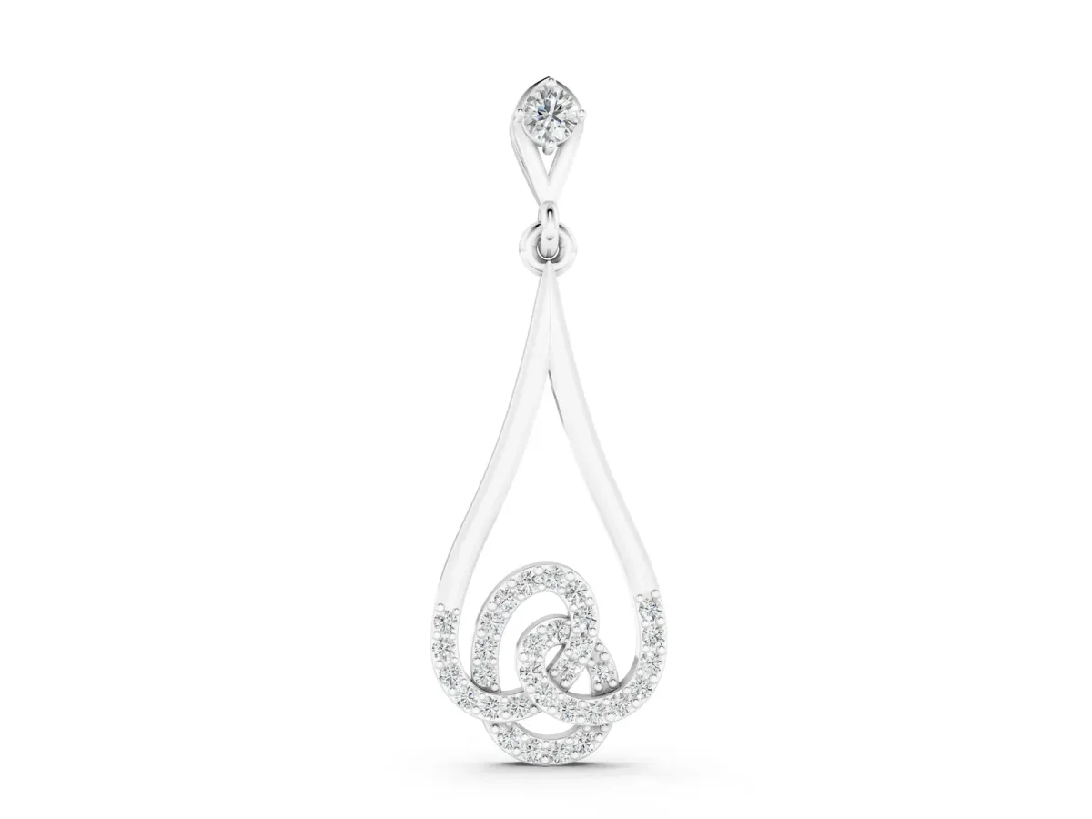 Teardrop Diamond Pavé Pendant with Round Brilliant Cut Silver