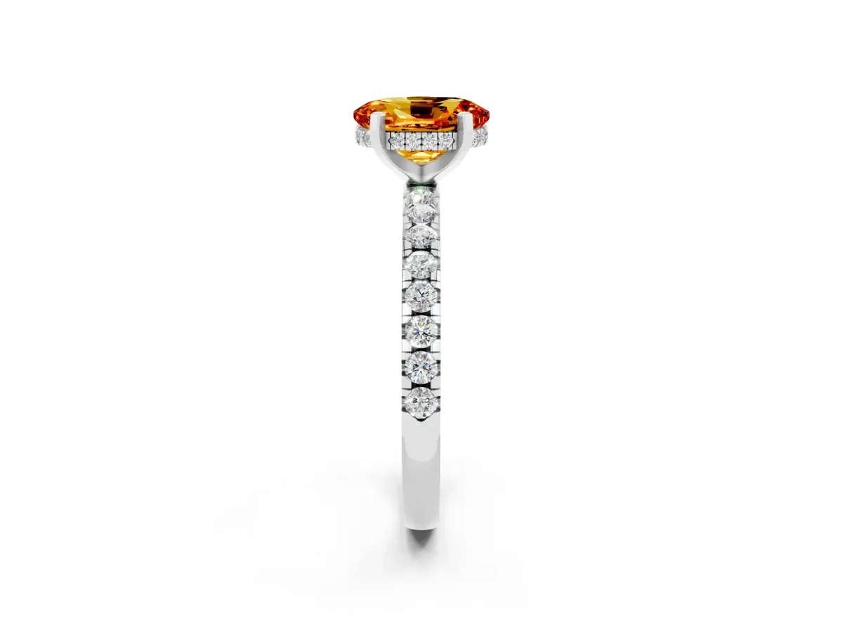 Oval Cut Citrine Solitaire Ring with Round Pavé Band and Four-Prong Setting Silver