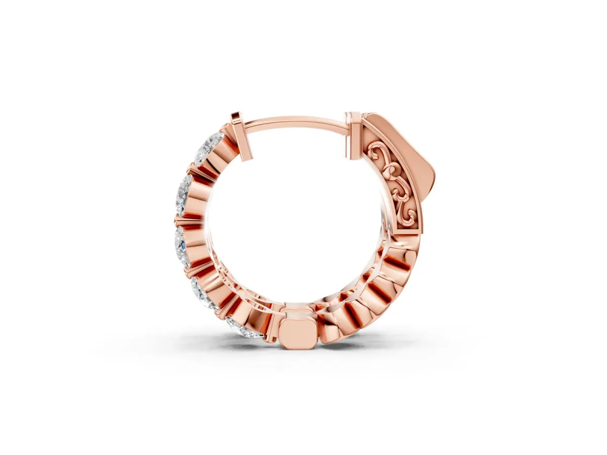 Round Brilliant Diamond Inside-Out Hoop Earrings with Shared Prong Setting Rose gold