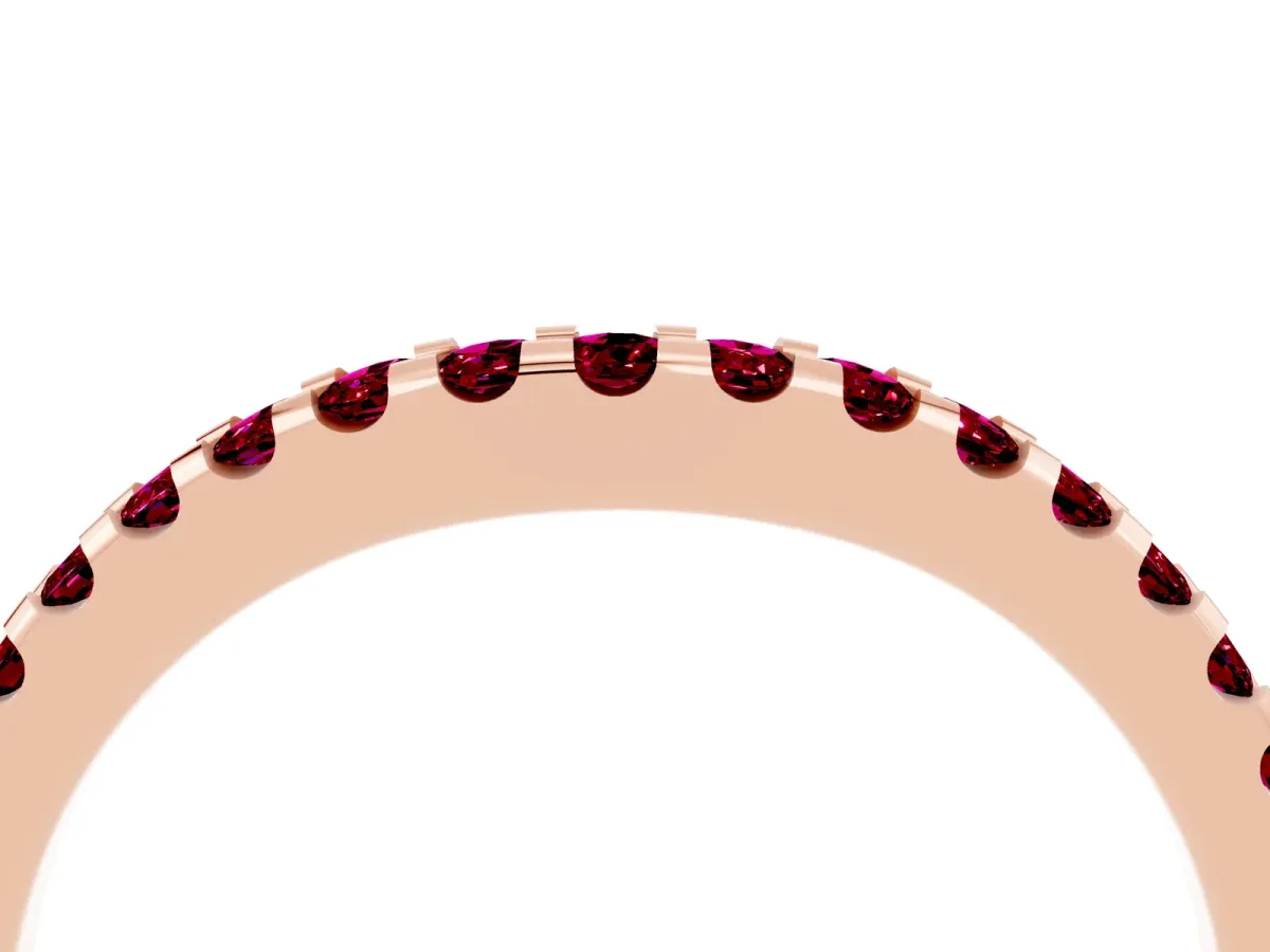 Round Garnet Pavé Curved Wedding Band Rose gold