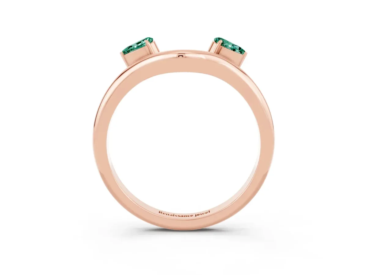 Pear Cut Green Sapphire Two-Stone Open Band Ring with Prong Setting Rose gold