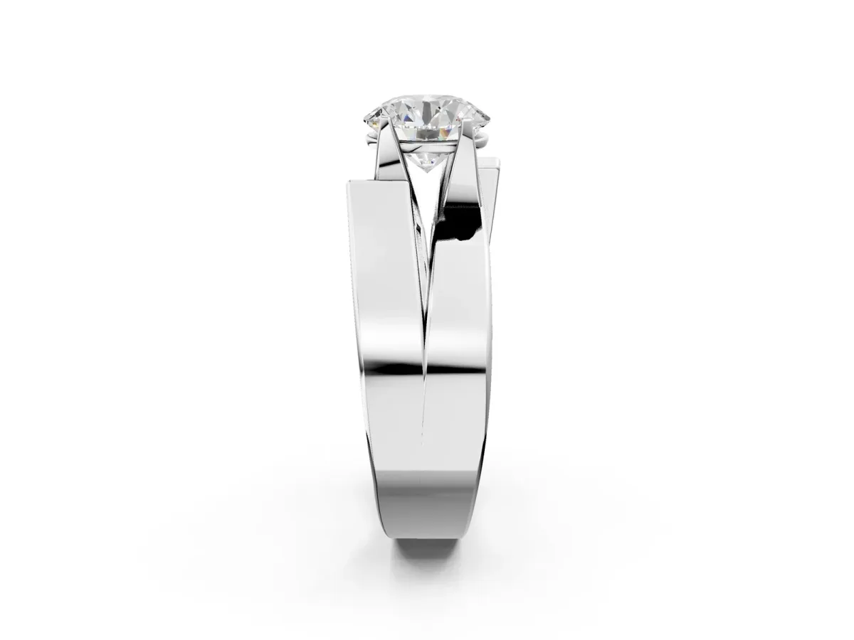 Modern Tension Set Round Cut Diamond Solitaire Wide Band Ring Silver