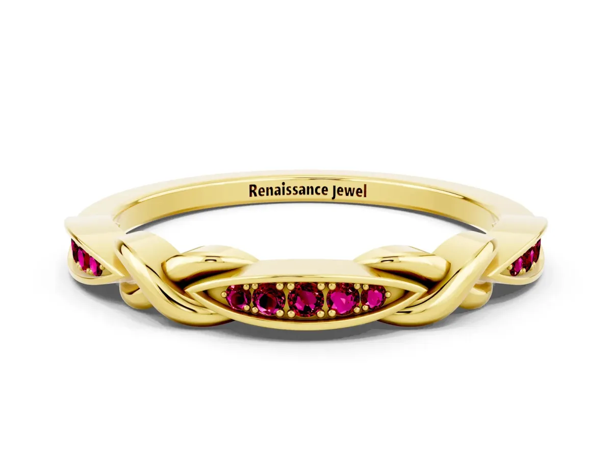 Twisted Marquise Garnet Pavé Band with Shared Prong Setting Yellow gold