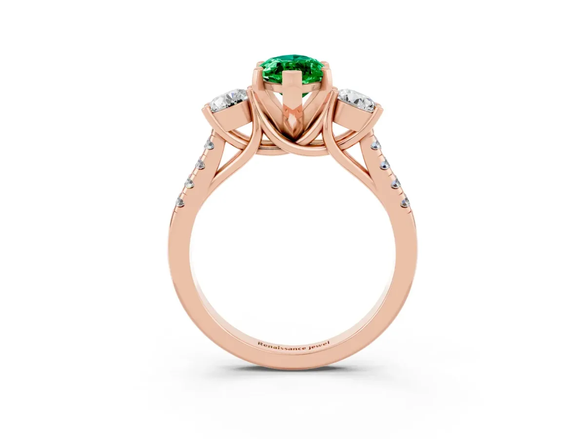 Three-Stone Marquise Cut Emerald Pavé Band with Four-Prong Setting Rose gold