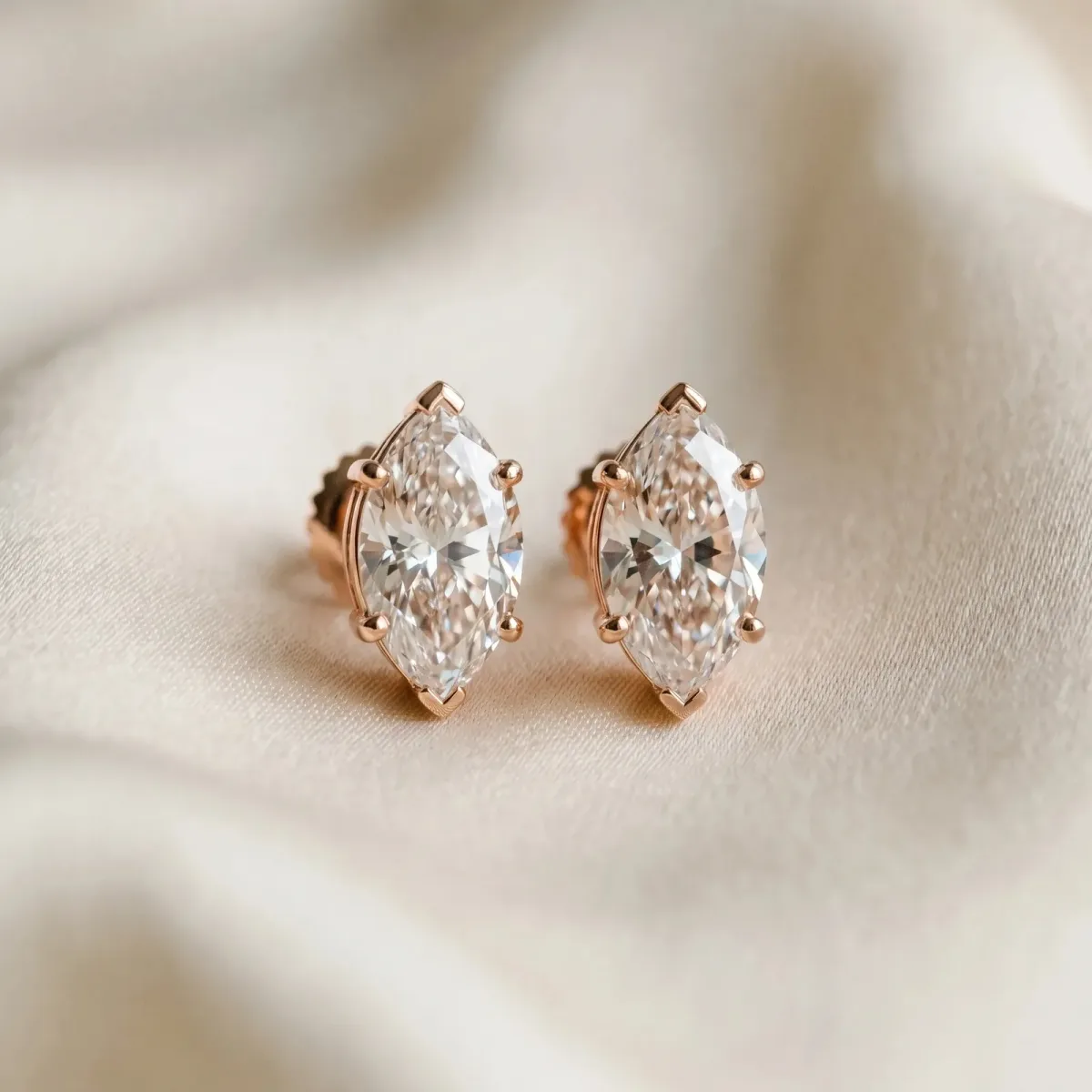 Marquise Cut Diamond Stud Earrings Rose gold