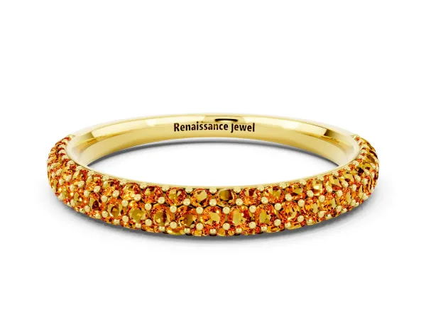 Round Citrine Pavé Eternity Band with Shared Prong Setting Yellow gold