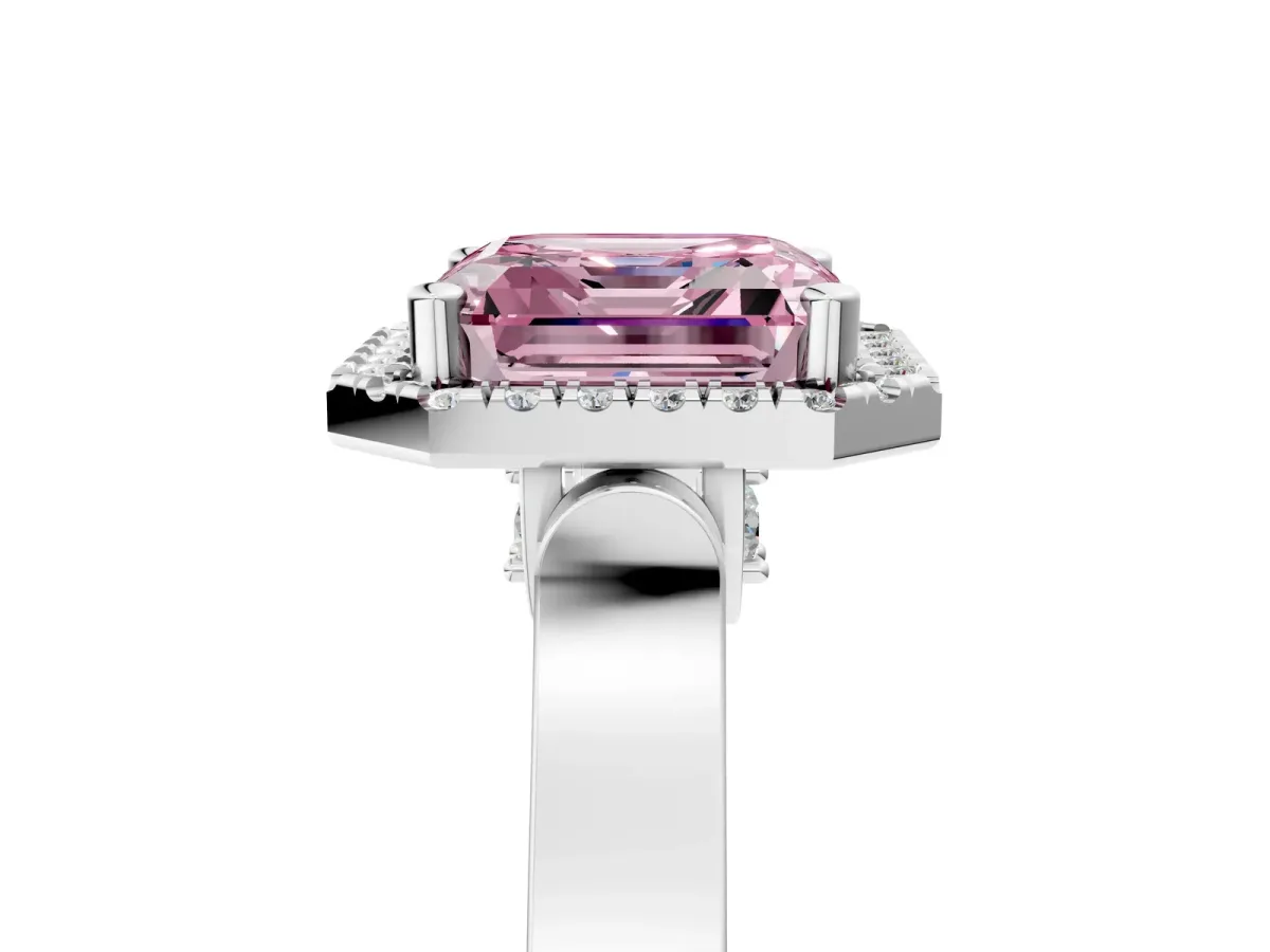 Fancy Pink Asscher Cut Halo Pave Split Shank Prong Setting Ring Platinum