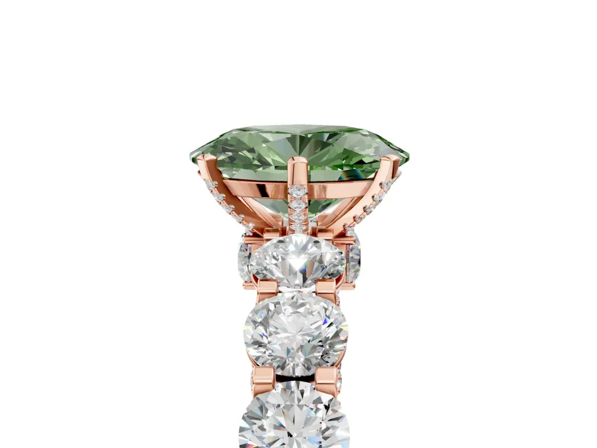 Fancy Green Oval Cut Diamond Side Stone Engagement Ring with Four-Prong Setting Rose gold