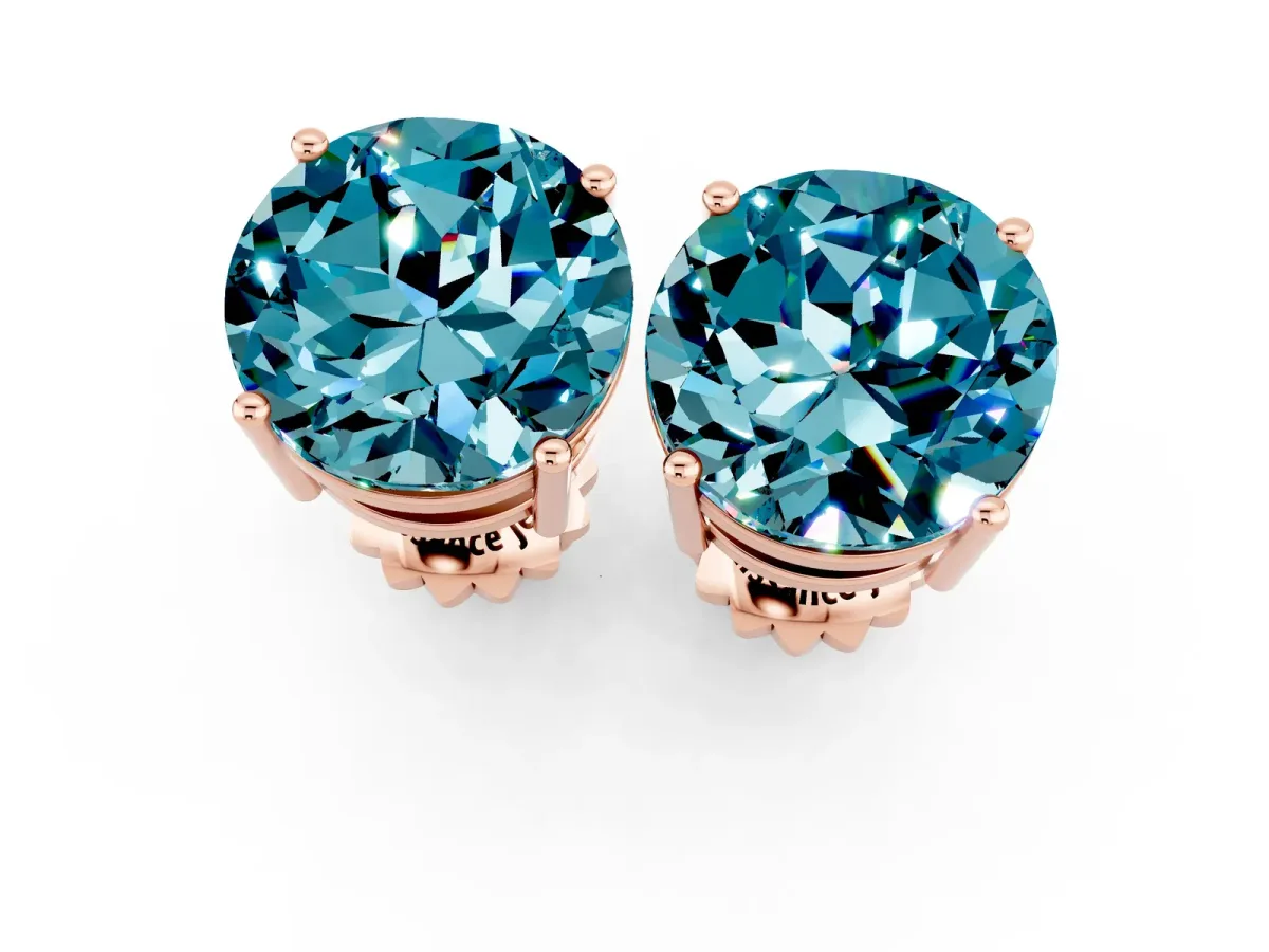 Round Cut Blue Topaz Stud Earrings Rose gold