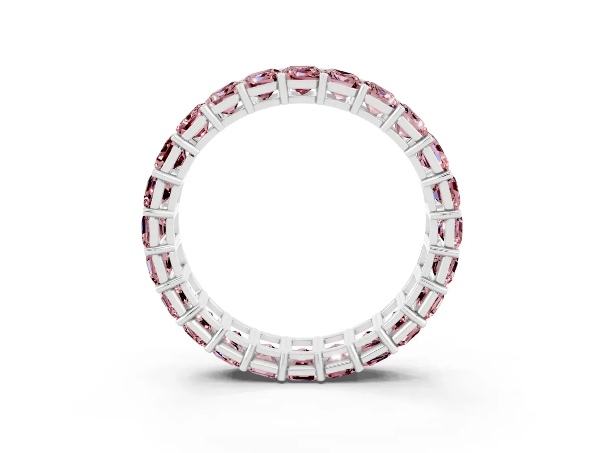 Emerald Cut Morganite Eternity Band with Shared Prong Setting Silver