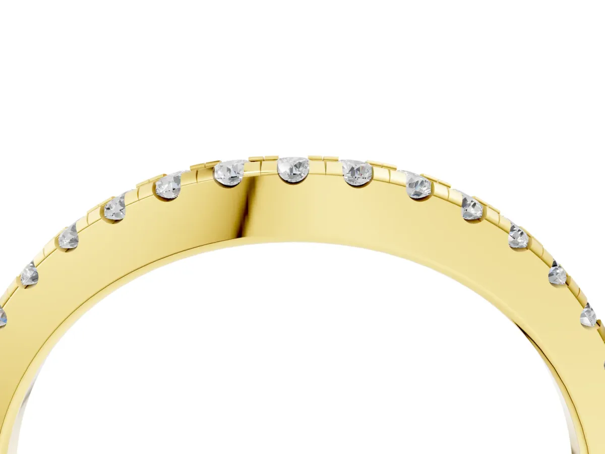 Pavé Round Diamond Curved Band with Shared Prong Setting Yellow gold