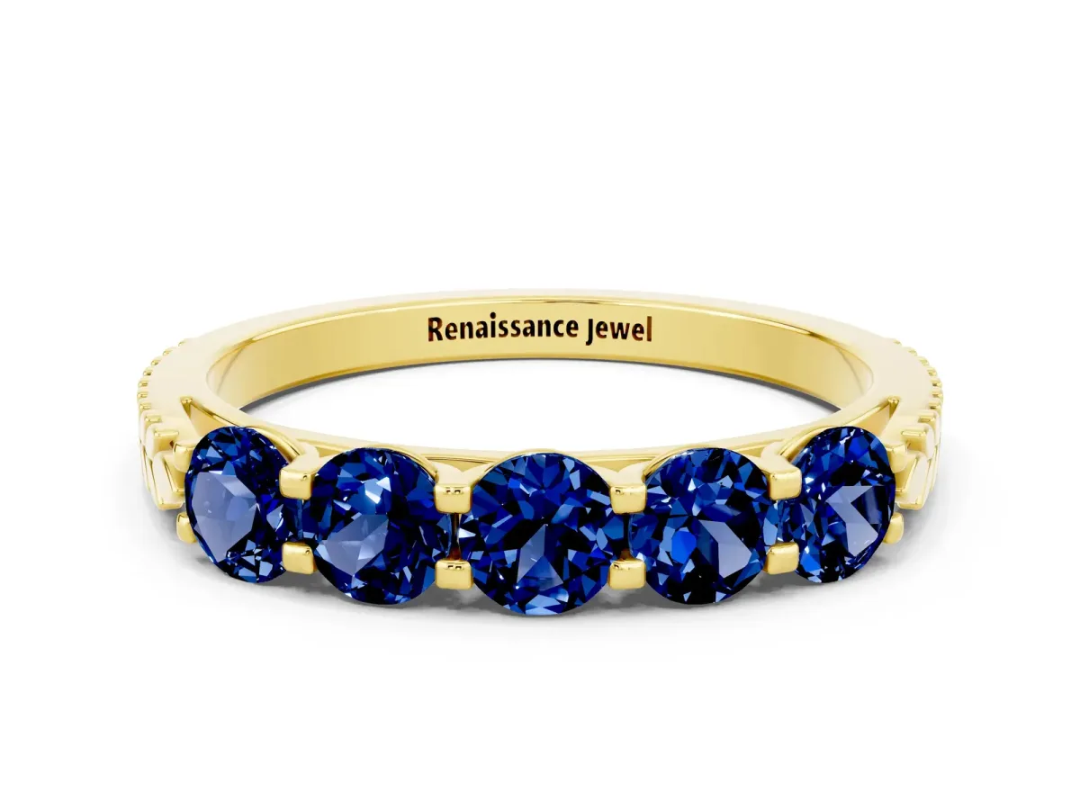 Five-Stone Round Blue Sapphire Prong-Set Band Yellow gold