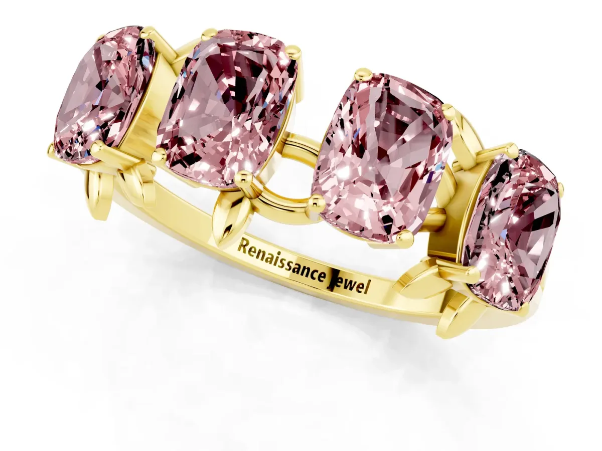 Emerald Cut Morganite Prong-Set Half Eternity Band Yellow gold